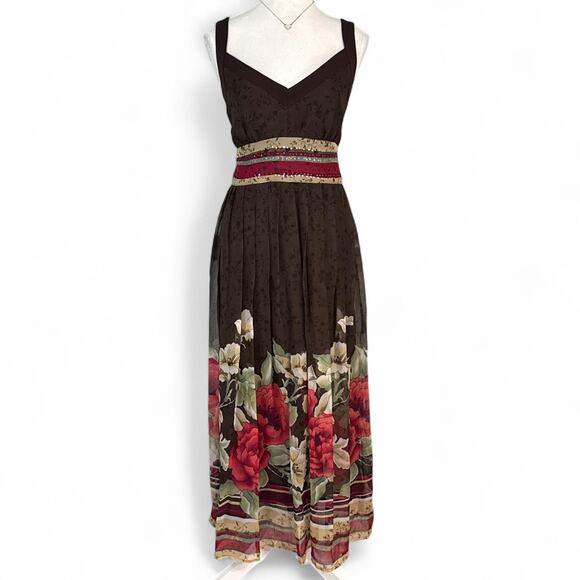 Robbie Bee Dresses & Skirts - Brown floral maxi dress By Robbi Bee size large with red and beige floral print